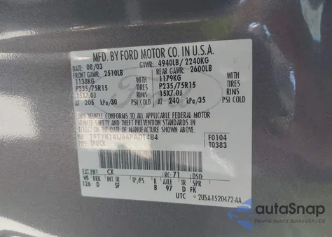 2004 Ford Ranger Edge/Tremor/Xl/Xlt from USA, damaged, VIN 1FTYR14U64PA01484
